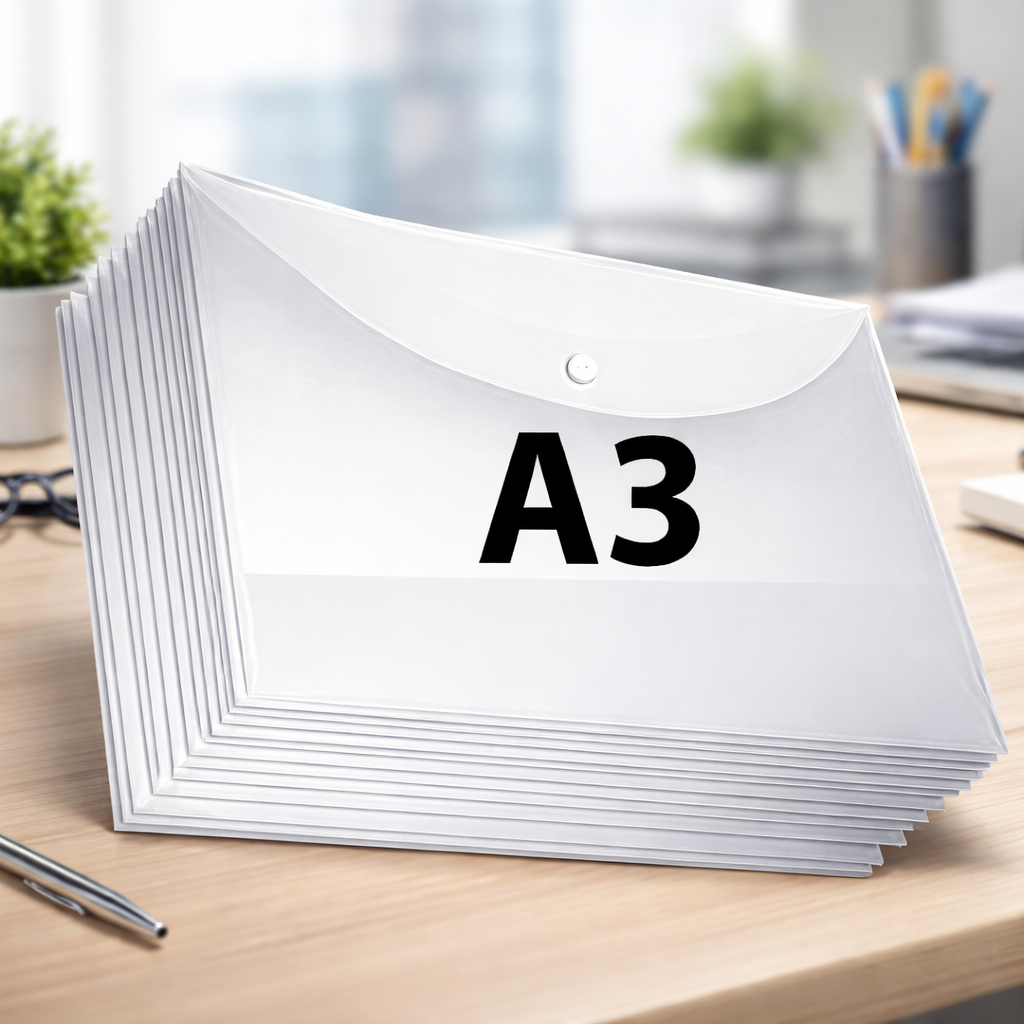 Transparent A3 Size Button File Folder, Office Document Organizer