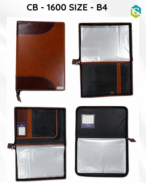 B4 Size Brown Leather Executive Folder with Zipper Closure