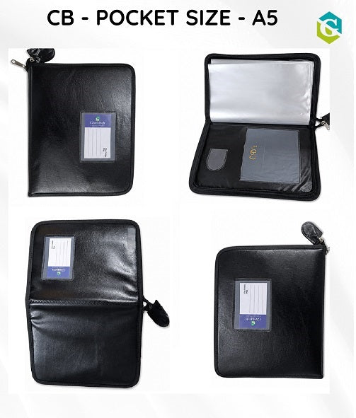 CB - A5 Leather Portfolio Folder with Zipper Closure | Organizing Certificates & Legal-Size Papers