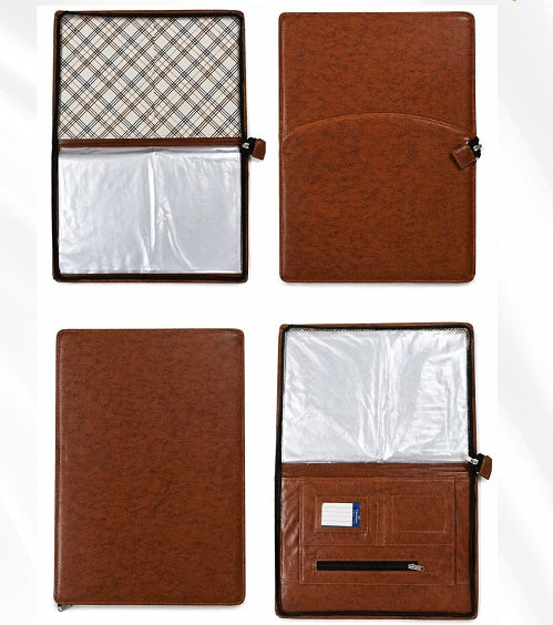 CB - 402 Brown Colour B4 Size Leather Chain Expanding Folder – Multi-Pocket Organizer