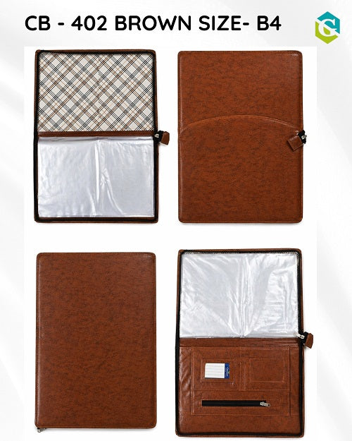 CB - 402 Brown Colour B4 Size Leather Chain Expanding Folder – Multi-Pocket Organizer