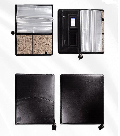 Black Colour Leather Chain Bag Padfolio Folder with Zip Closure - CB 402
