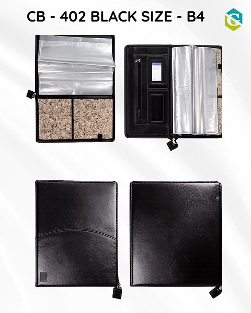 Black Colour Leather Chain Bag Padfolio Folder with Zip Closure - CB 402