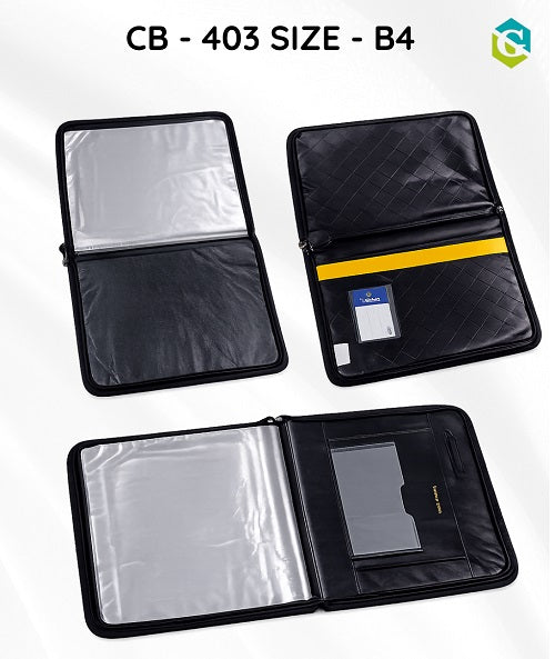 CB 403 - B4 Size Leather Zipper Portfolio Document Folder Chain Bag