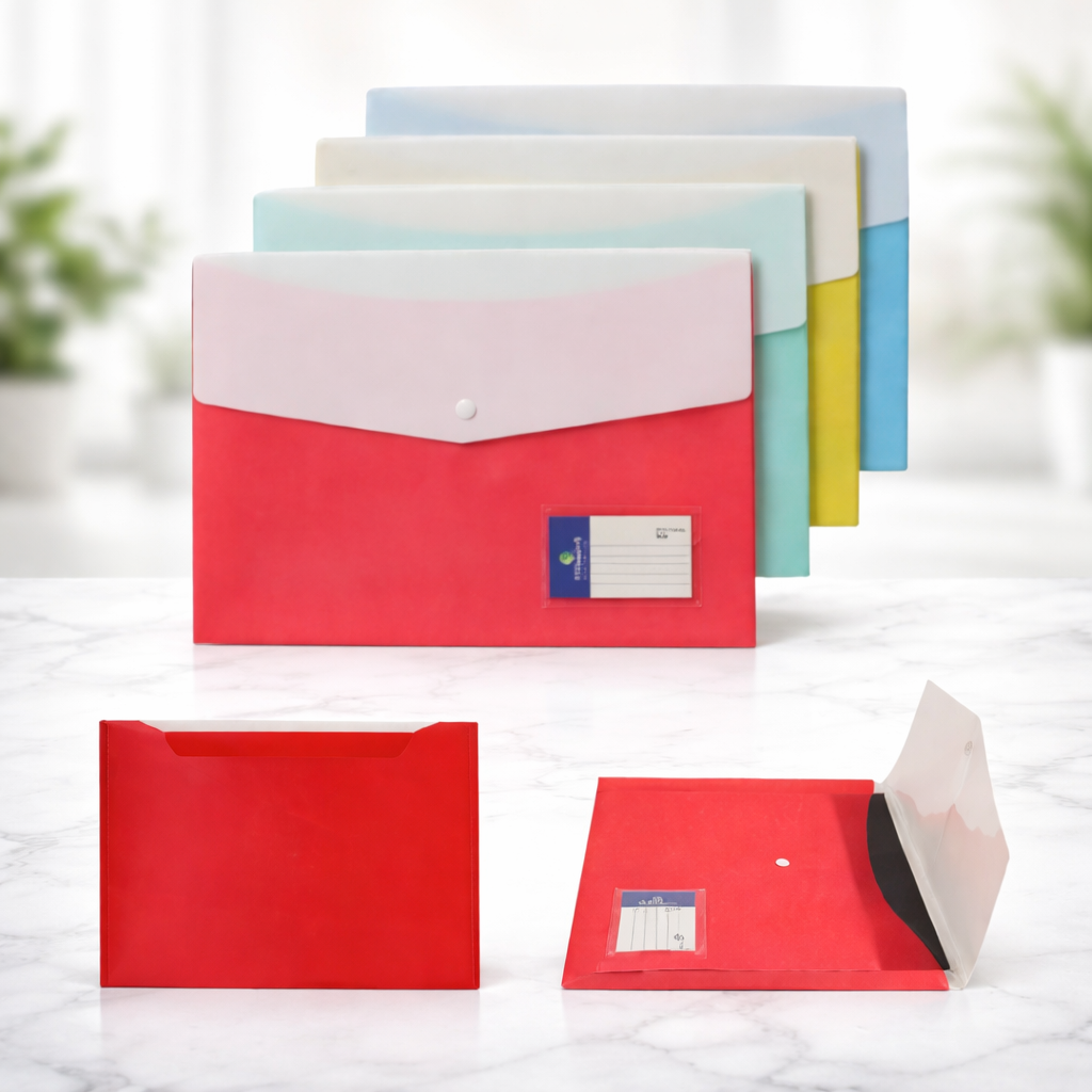 Deluxe My Clear Bag Folder - Double Pocket & Single Button Closure
