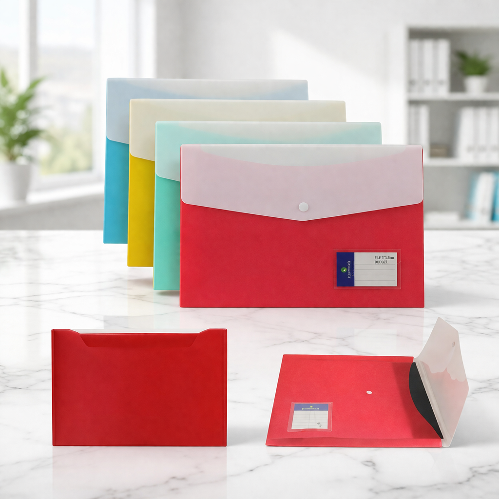 Deluxe My Clear Bag Folder - Double Pocket & Single Button Closure