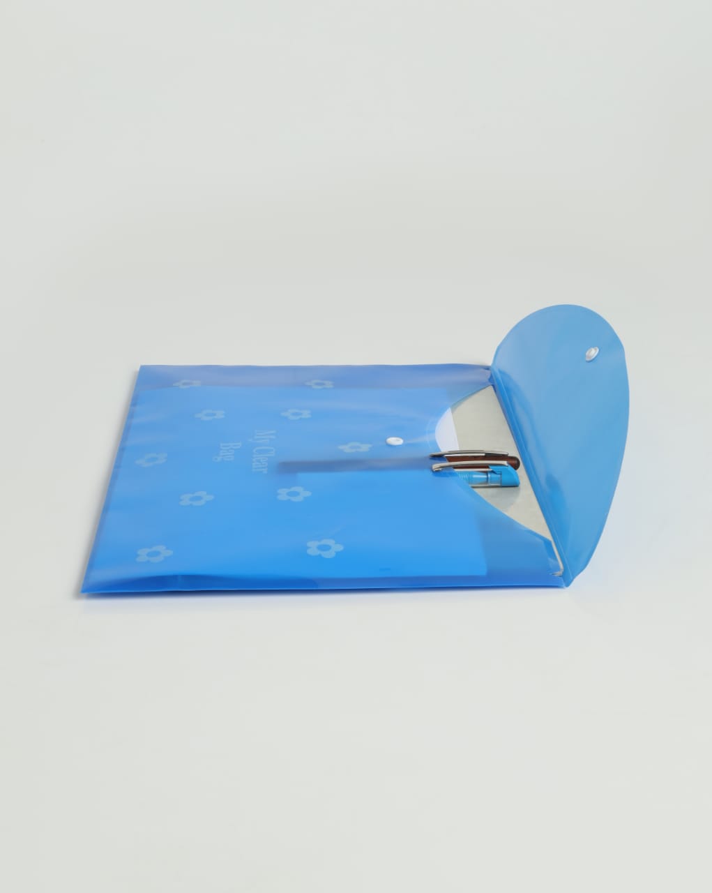 Clear Plastic File Folder Single Pocket A4 Size Flower Print Transparent