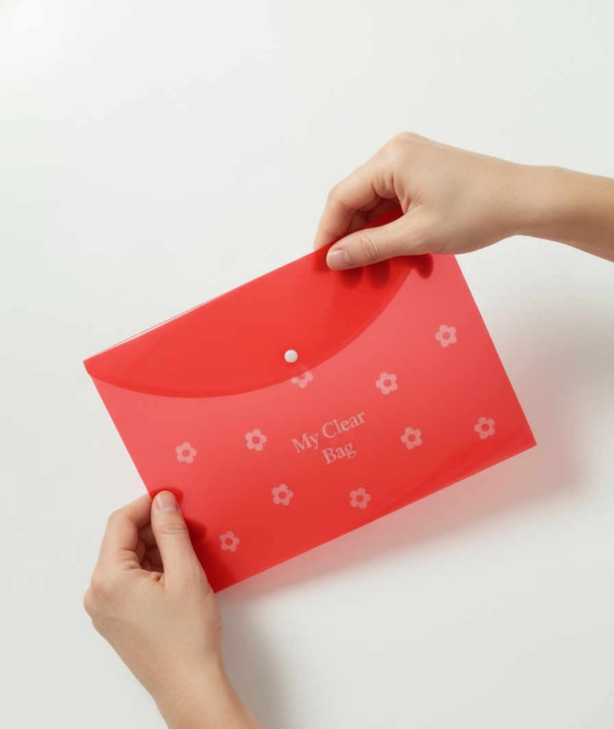 Plastic Button File Folder A4 Size PP Material Transparent Durable Office Document Organizer