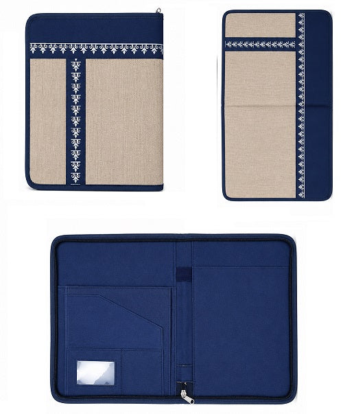 Blue Jute Pasting Folder with Zip Closure for Office Use
