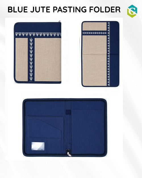 Blue Jute Pasting Folder with Zip Closure for Office Use