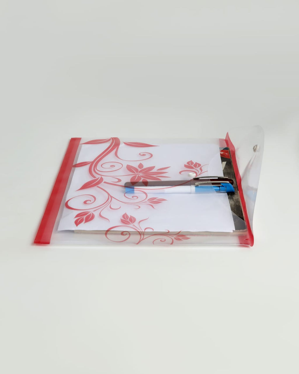 Clear Plastic Single Pocket File Bag A4 Size Leaf Print Transparent