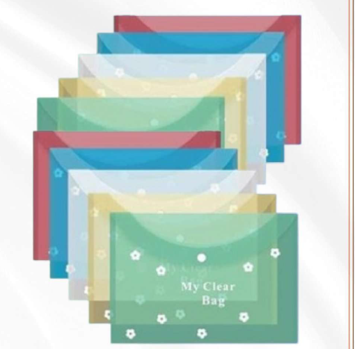 Clear Plastic File Folder Single Pocket A4 Size Flower Print Transparent