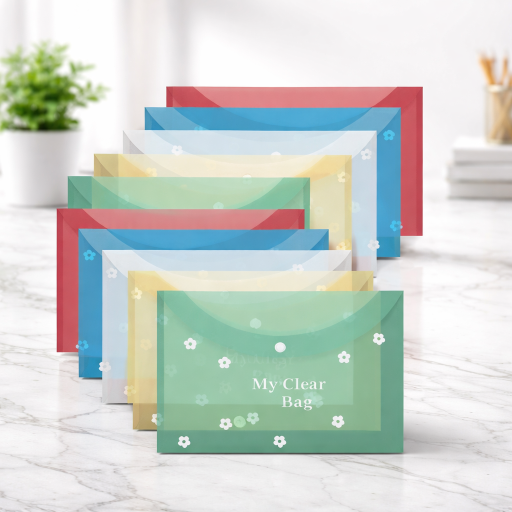 Clear Plastic File Folder Single Pocket A4 Size Flower Print Transparent